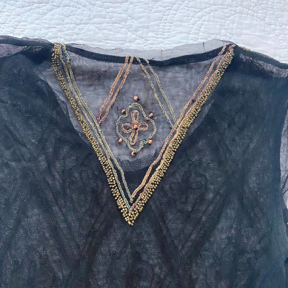 🖤 Free People Black Beaded Mesh Tunic Top - Picture 4 of 5